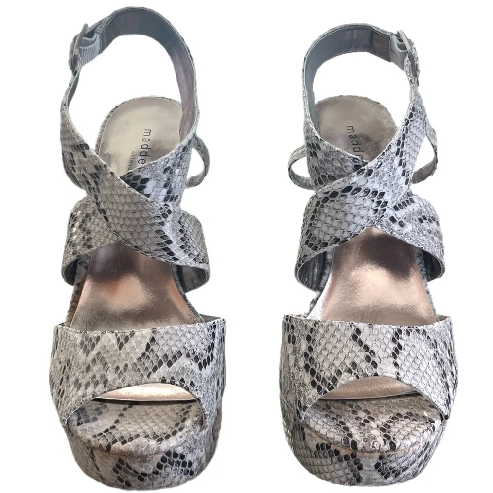New Madden Girl Python Snakeskin Open Toe Platform Stiletto Heels Size 10